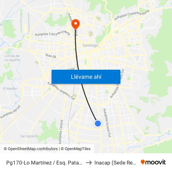 Pg170-Lo Martínez / Esq. Patagonia to Inacap (Sede Renca) map