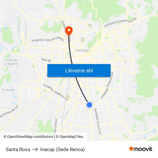 Santa Rosa to Inacap (Sede Renca) map