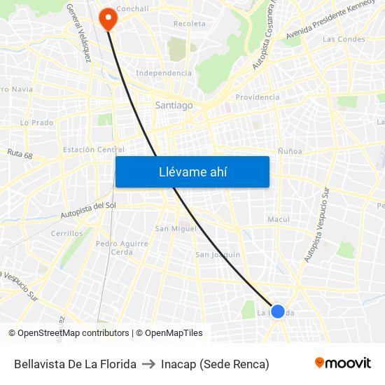 Bellavista De La Florida to Inacap (Sede Renca) map