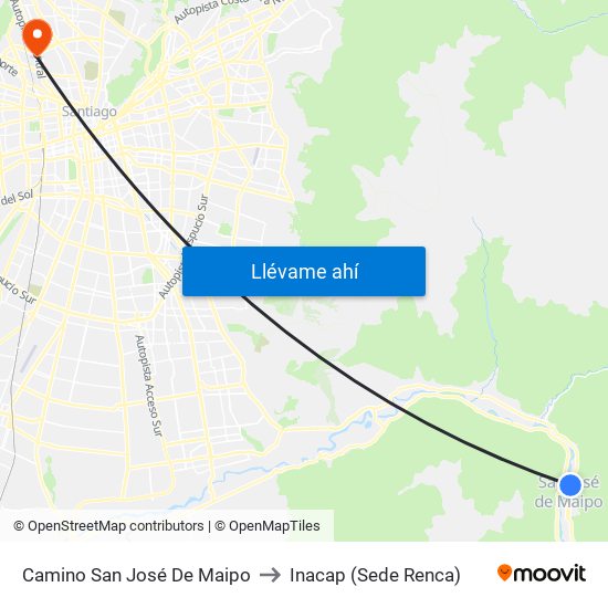 Camino San José De Maipo to Inacap (Sede Renca) map