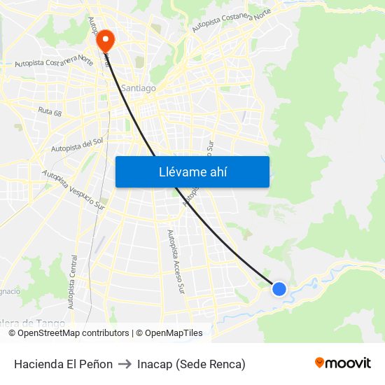 Hacienda El Peñon to Inacap (Sede Renca) map