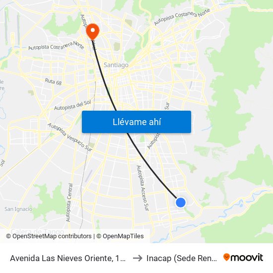 Avenida Las Nieves Oriente, 1582 to Inacap (Sede Renca) map