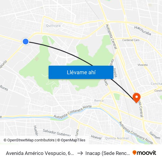 Avenida Américo Vespucio, 611 to Inacap (Sede Renca) map