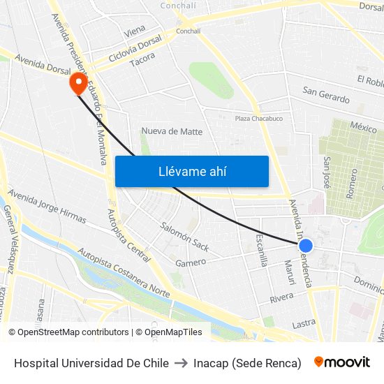 Hospital Universidad De Chile to Inacap (Sede Renca) map