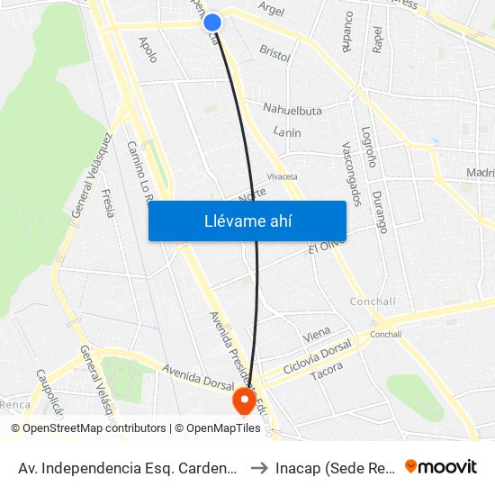 Av. Independencia Esq. Cardenal Caro to Inacap (Sede Renca) map