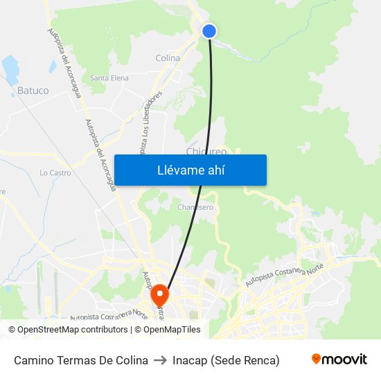 Camino Termas De Colina to Inacap (Sede Renca) map