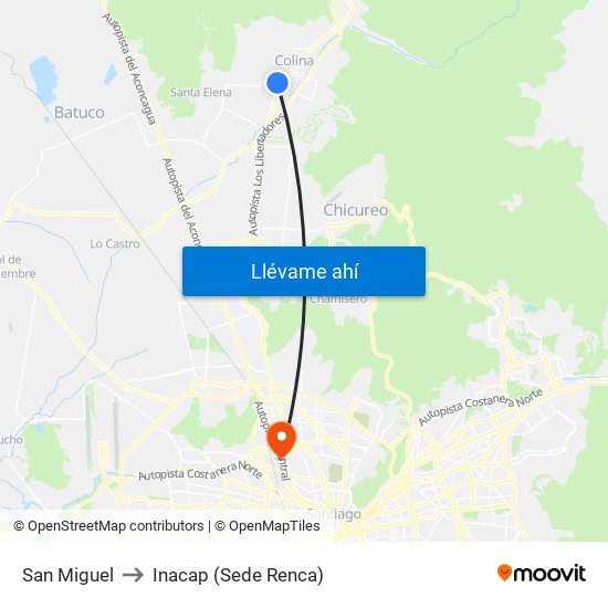 San Miguel to Inacap (Sede Renca) map