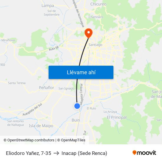 Eliodoro Yañez, 7-35 to Inacap (Sede Renca) map