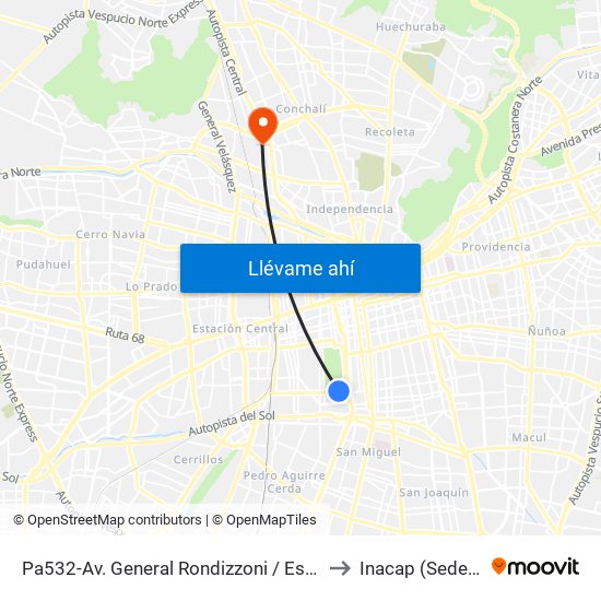 Pa532-Av. General Rondizzoni / Esq. Luis Cousiño to Inacap (Sede Renca) map