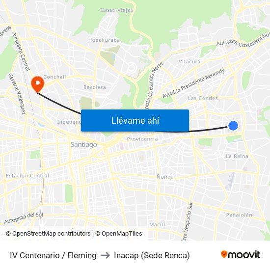 IV Centenario / Fleming to Inacap (Sede Renca) map