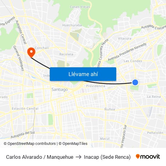 Carlos Alvarado / Manquehue to Inacap (Sede Renca) map