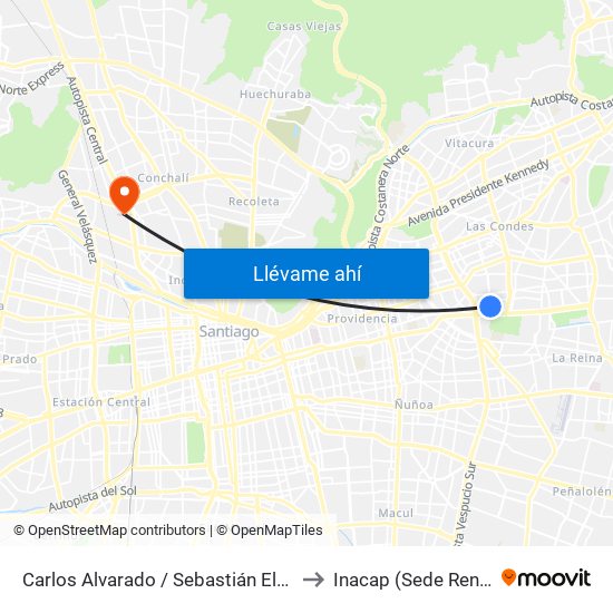 Carlos Alvarado / Sebastián Elcano to Inacap (Sede Renca) map
