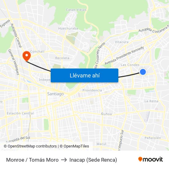 Monroe / Tomás Moro to Inacap (Sede Renca) map