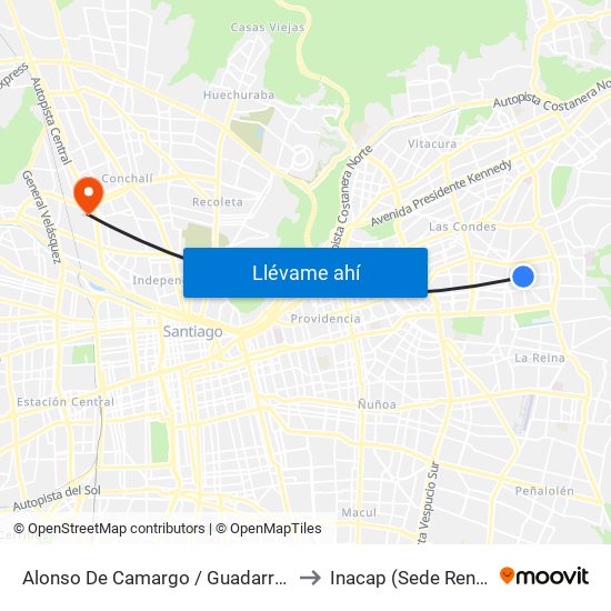 Alonso De Camargo / Guadarrama to Inacap (Sede Renca) map