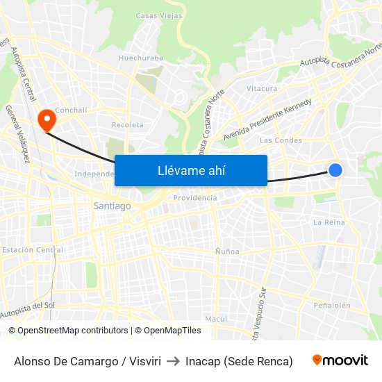 Alonso De Camargo / Visviri to Inacap (Sede Renca) map