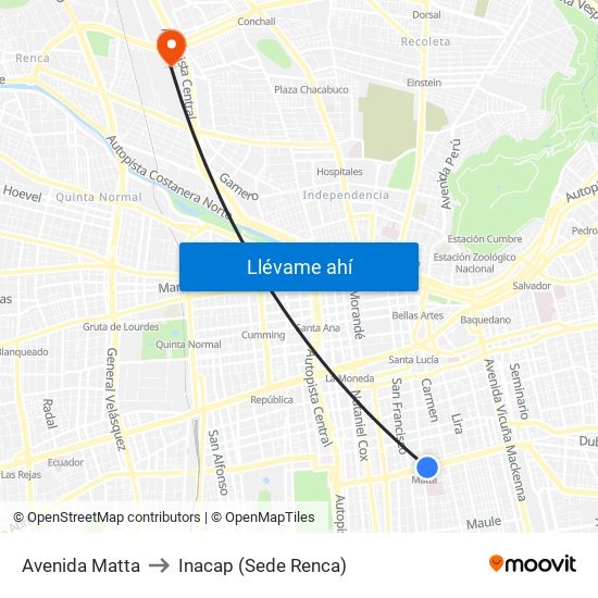 Avenida Matta to Inacap (Sede Renca) map