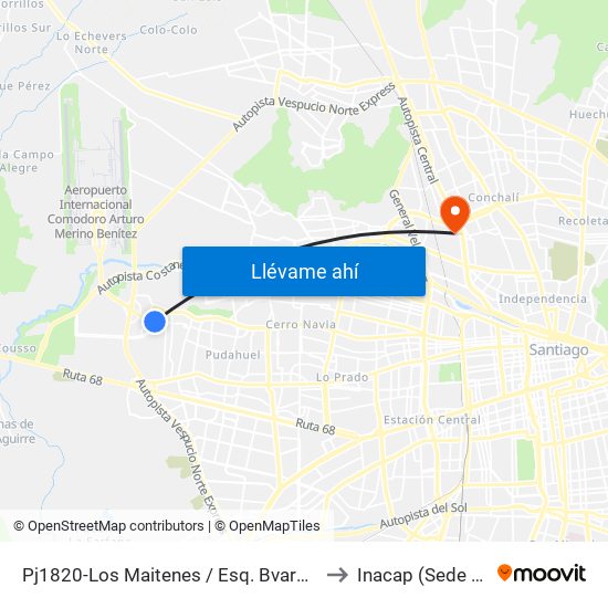 Pj1820-Los Maitenes / Esq. Bvard.Aeropuerto to Inacap (Sede Renca) map