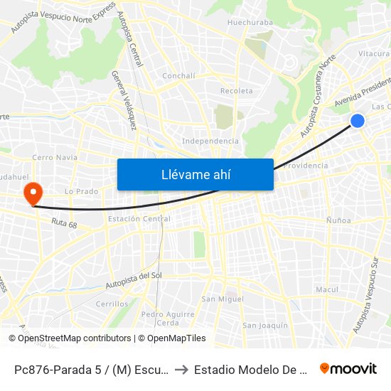 Pc876-Parada 5 / (M) Escuela Militar to Estadio Modelo De Pudahuel map