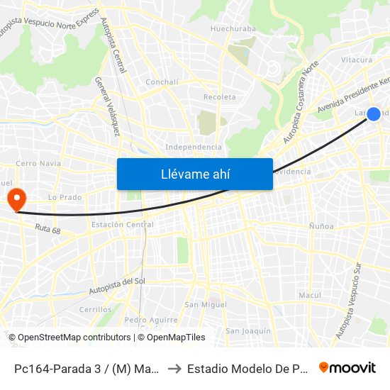 Pc164-Parada 3 / (M) Manquehue to Estadio Modelo De Pudahuel map