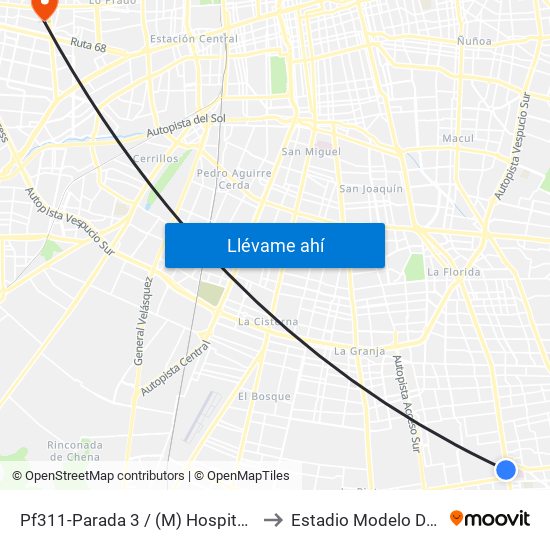 Pf311-Parada 3 / (M) Hospital Sótero Del Río to Estadio Modelo De Pudahuel map