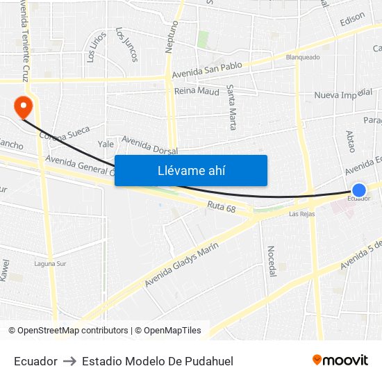 Ecuador to Estadio Modelo De Pudahuel map