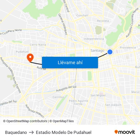 Baquedano to Estadio Modelo De Pudahuel map