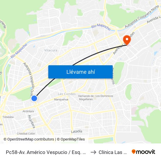 Pc58-Av. Américo Vespucio / Esq. Av. Pdte. Riesco to Clínica Las Condes map