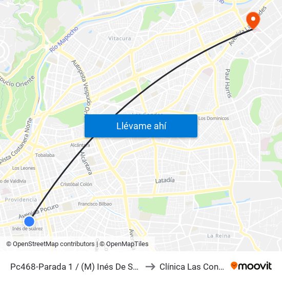 Pc468-Parada 1 / (M) Inés De Suarez to Clínica Las Condes map