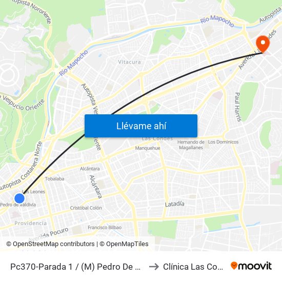 Pc370-Parada 1 / (M) Pedro De Valdivia to Clínica Las Condes map