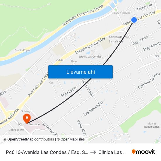 Pc616-Avenida Las Condes / Esq. Sn. Fco. De Asís to Clínica Las Condes map