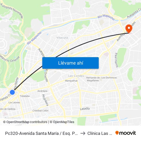 Pc320-Avenida Santa María / Esq. Puente Los Leones to Clínica Las Condes map