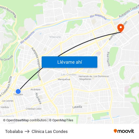 Tobalaba to Clínica Las Condes map