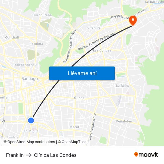 Franklin to Clínica Las Condes map