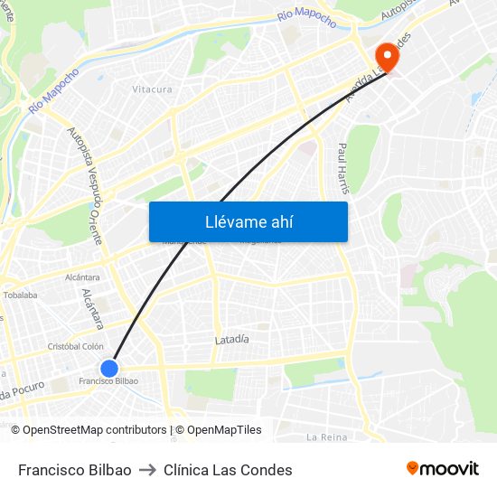 Francisco Bilbao to Clínica Las Condes map