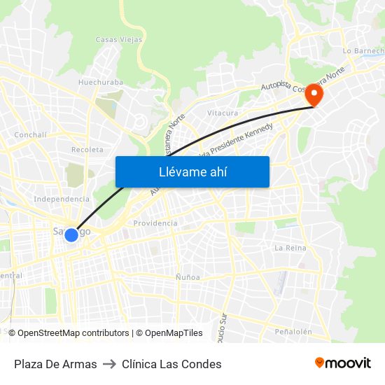 Plaza De Armas to Clínica Las Condes map