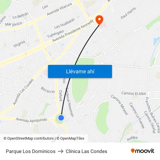 Parque Los Dominicos to Clínica Las Condes map