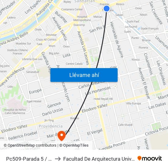Pc509-Parada 5 / (M) Tobalaba to Facultad De Arquitectura Universidad Finis Terrae map