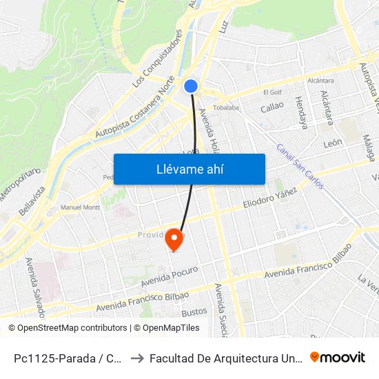 Pc1125-Parada / Costanera Center to Facultad De Arquitectura Universidad Finis Terrae map