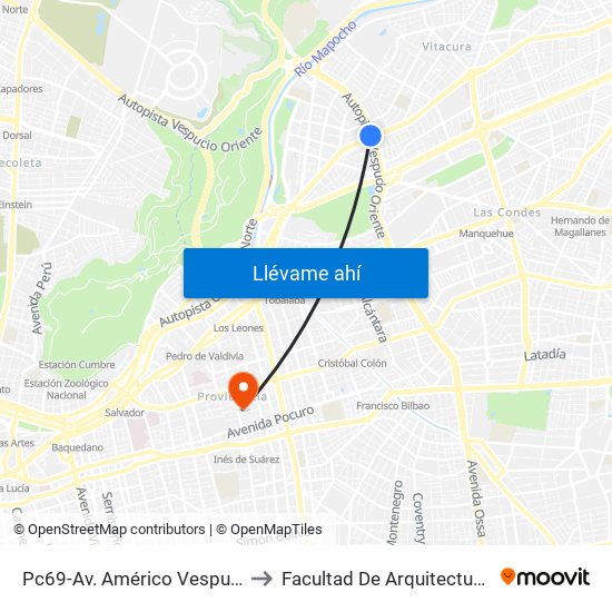 Pc69-Av. Américo Vespucio / Esq. Avenida Vitacura to Facultad De Arquitectura Universidad Finis Terrae map