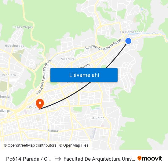 Pc614-Parada / Colegio Hebreo to Facultad De Arquitectura Universidad Finis Terrae map