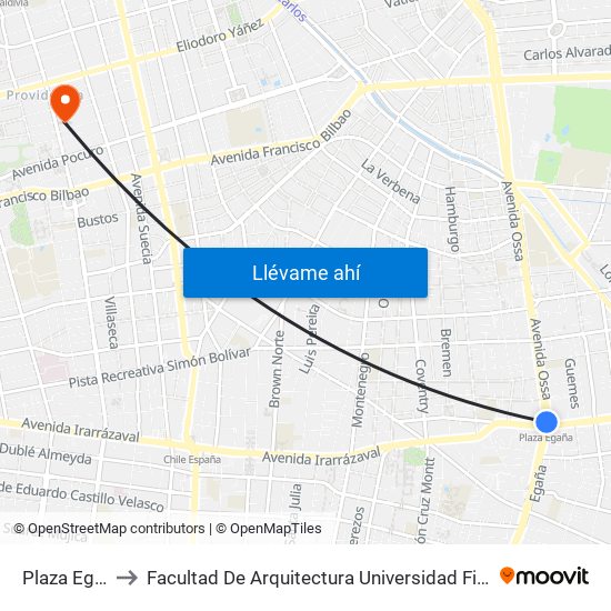 Plaza Egaña to Facultad De Arquitectura Universidad Finis Terrae map