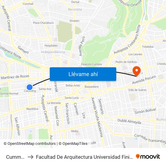 Cumming to Facultad De Arquitectura Universidad Finis Terrae map