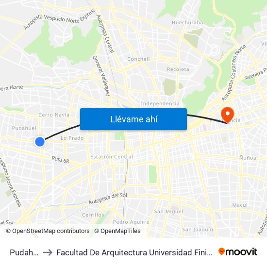 Pudahuel to Facultad De Arquitectura Universidad Finis Terrae map