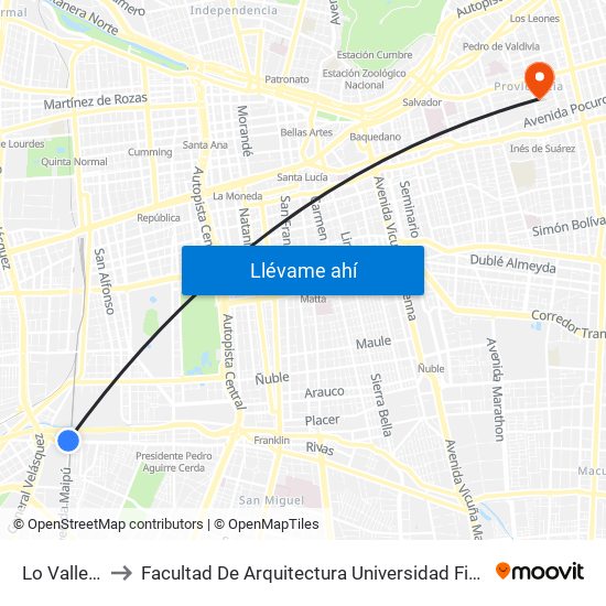 Lo Valledor to Facultad De Arquitectura Universidad Finis Terrae map