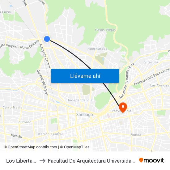 Los Libertadores to Facultad De Arquitectura Universidad Finis Terrae map