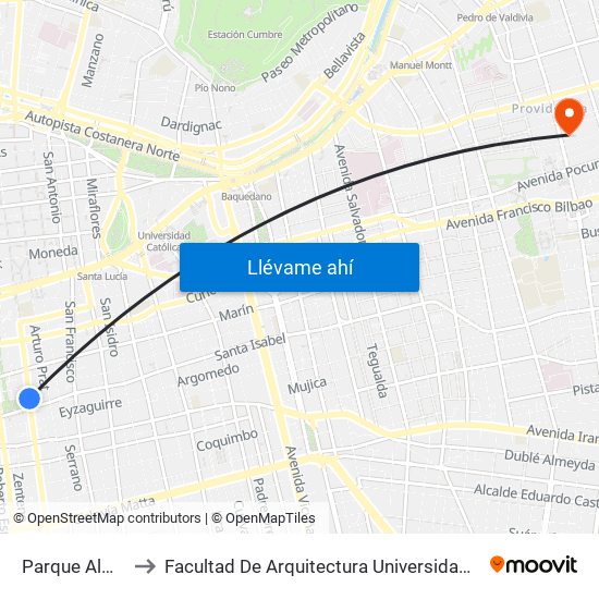 Parque Almagro to Facultad De Arquitectura Universidad Finis Terrae map
