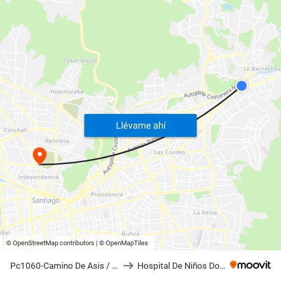 Pc1060-Camino De Asis / Esq. Escrivá De Balaguer to Hospital De Niños Doctor Roberto Del Río map