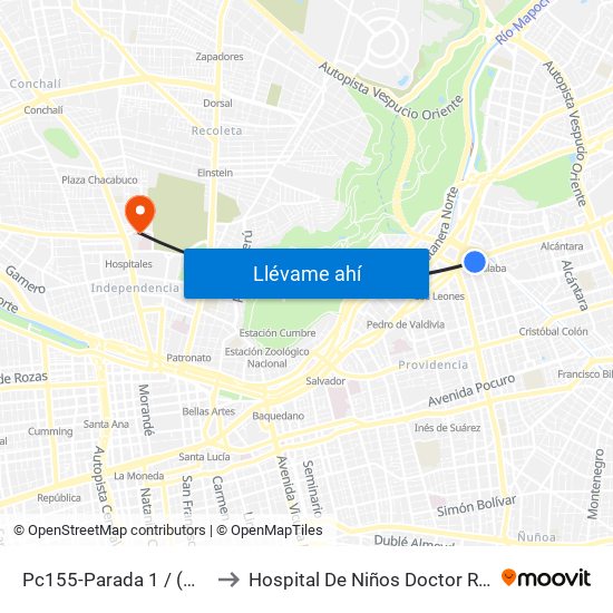 Pc155-Parada 1 / (M) Tobalaba to Hospital De Niños Doctor Roberto Del Río map
