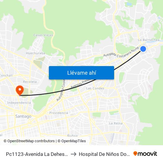 Pc1123-Avenida La Dehesa / Esq. Av. Las Condes to Hospital De Niños Doctor Roberto Del Río map