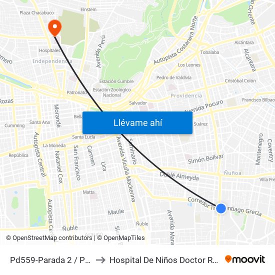 Pd559-Parada 2 / Pedagógico to Hospital De Niños Doctor Roberto Del Río map